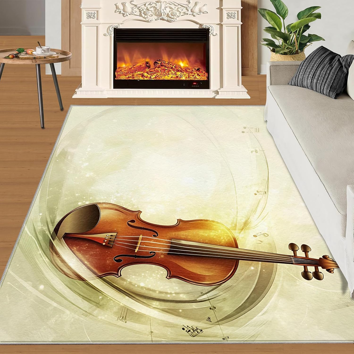 Guitar Area Rug 5x7-5x7 Rug, Musical Note Area Rugs for Living Room, Music Washable Rugs for Bedroom, Modern Music Carpet, Aesthetic Carpet - Guitar Home Decor & Gift