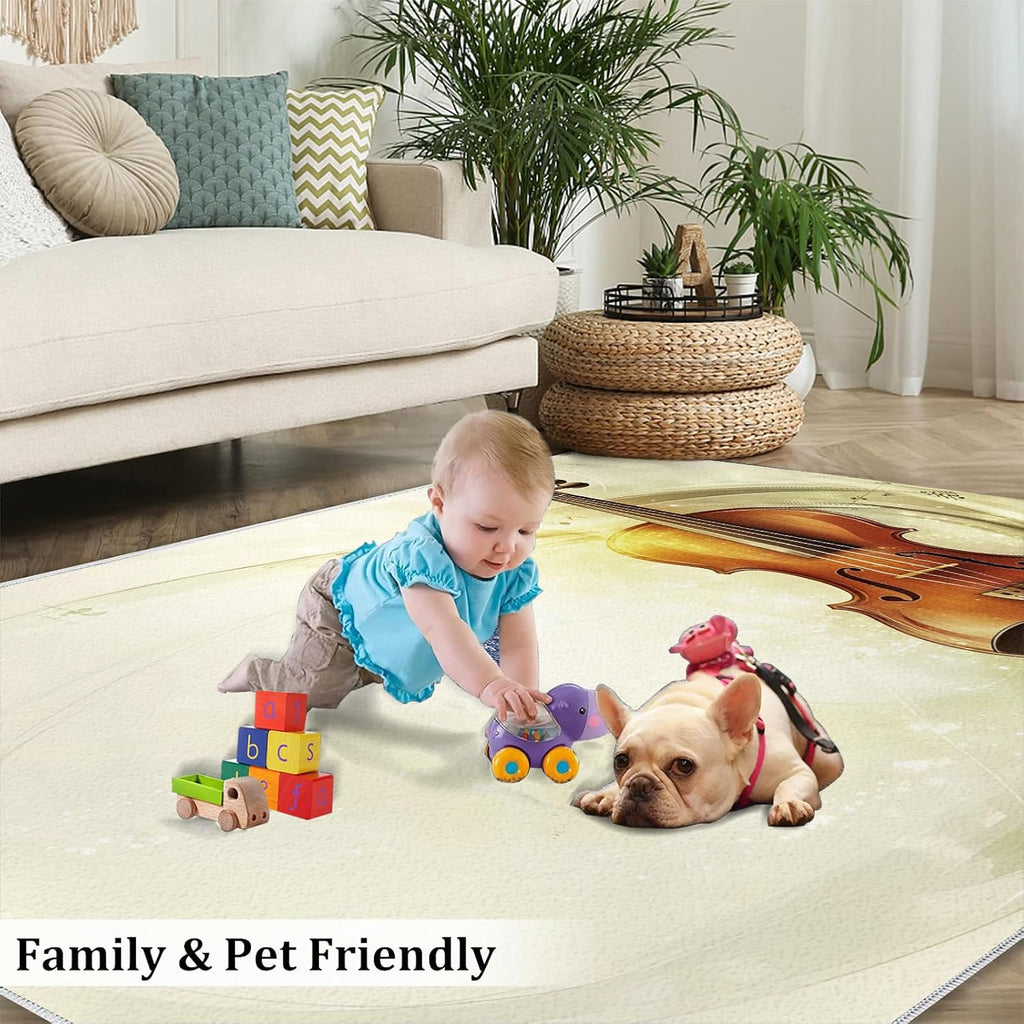 Guitar Area Rug 5x7-5x7 Rug, Musical Note Area Rugs for Living Room, Music Washable Rugs for Bedroom, Modern Music Carpet, Aesthetic Carpet - Guitar Home Decor & Gift