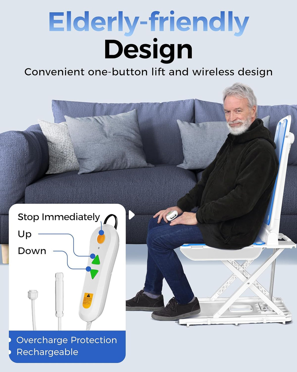 PPOLB Electric Chair Lift - Floor Lift for Elderly Falls, Support Up to 308 LB, IPX8 Waterproof Bath Lift, Foldable & Wireless Rechargeable Design, Quick-Rise Assist for Disabled