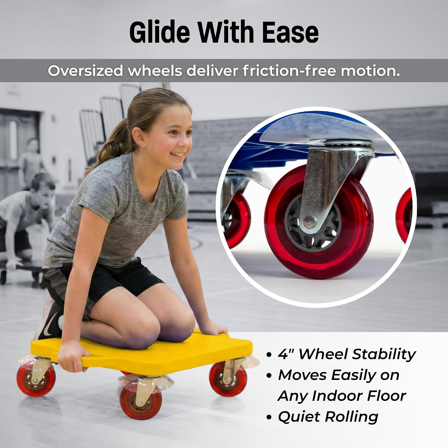 Cosom Scooter Board, 16 Inch Premium Sit & Scoot Board with 4 Inch Non-Marring Performance Wheels, Double Race Bearings, & Safety Handles, Physical Education Class Equipment