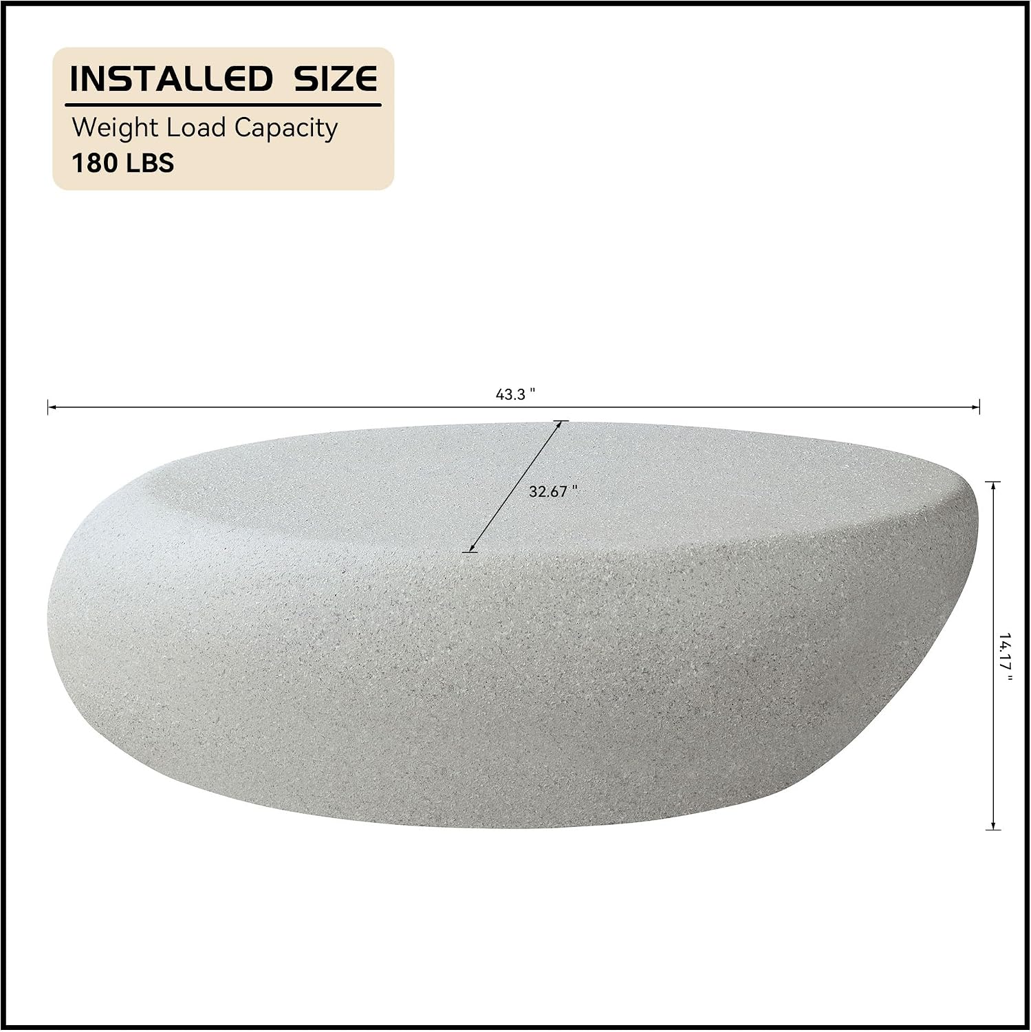 WILLIAMSPACE 43.3' Oval Coffee Table with Grainy Rocks Pattern, Modern Irregular Travertine Faux Stone Center Table, Drum Fiberglass Coffee Table Accent Tea Table for Living Room, No Need Assembly