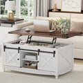 ALLSTAND 48' Farmhouse Lift Top Coffee Table with Storage Sliding Barn Door & Large Hidden Compartment, Coffee Table with Lifting Top with Wooden Lift Tabletop, Coffee Tables for Living Room, White