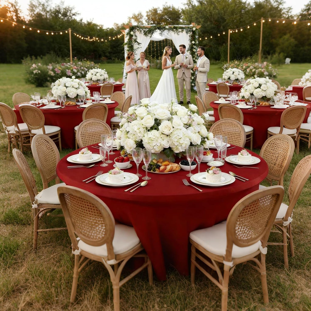 10 Pack Red Spandex Round Tablecloths for 60inch Tables, 120 Inch Stretchy 5ft Round Fitted Tablecloth Wrinkle Free Washable Table Cloths Table Covers with Skirt for Wedding Party Birthday Banquet