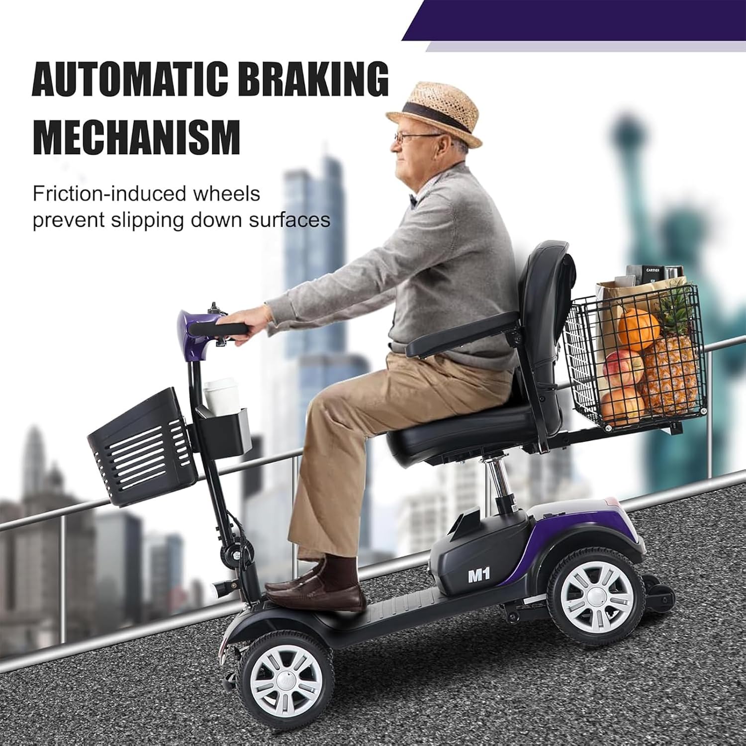 Mobility Scooters for Seniors 400 Lb Weight Capacity,Portable Folding Mobility Scooter, Travel Mobility Scooter,Heavy Duty Electric Powered Scooter W/Foldable Removable Disability Scooter,Purple