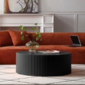 WILLIAMSPACE 35.43' Round Coffee Table, Matte Black Wooden Coffee Table for Living Room, Modern Luxury Side Tables Accent End Table for Apartment, ø35.43 * 13.78H (Black-Round)