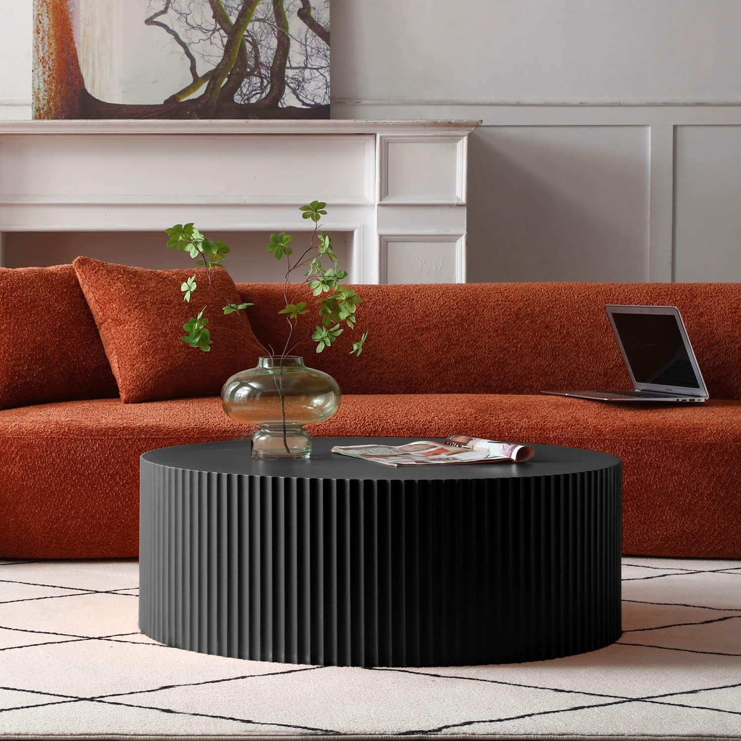 WILLIAMSPACE 35.43' Round Coffee Table, Matte Black Wooden Coffee Table for Living Room, Modern Luxury Side Tables Accent End Table for Apartment, ø35.43 * 13.78H (Black-Round)