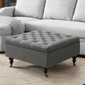 4-in-1 Square Storage Ottoman Bench with Rolling Wheels,Large Ottoman with Storage,Upholstered Coffee Table for Living Room/Bedroom,Dark Gray