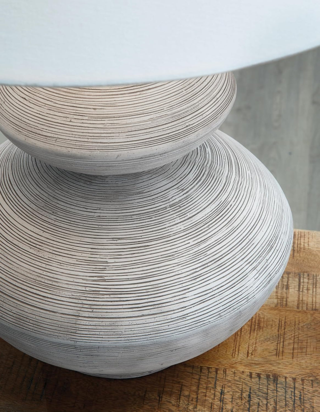 Signature Design by Ashley Brickdon Minimalist Polyresin Table Lamp with On/Off Switch, Light Gray & White