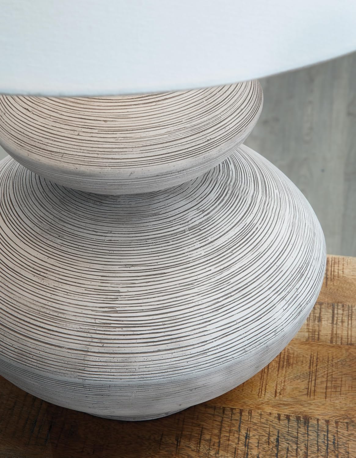 Signature Design by Ashley Brickdon Minimalist Polyresin Table Lamp with On/Off Switch, Light Gray & White