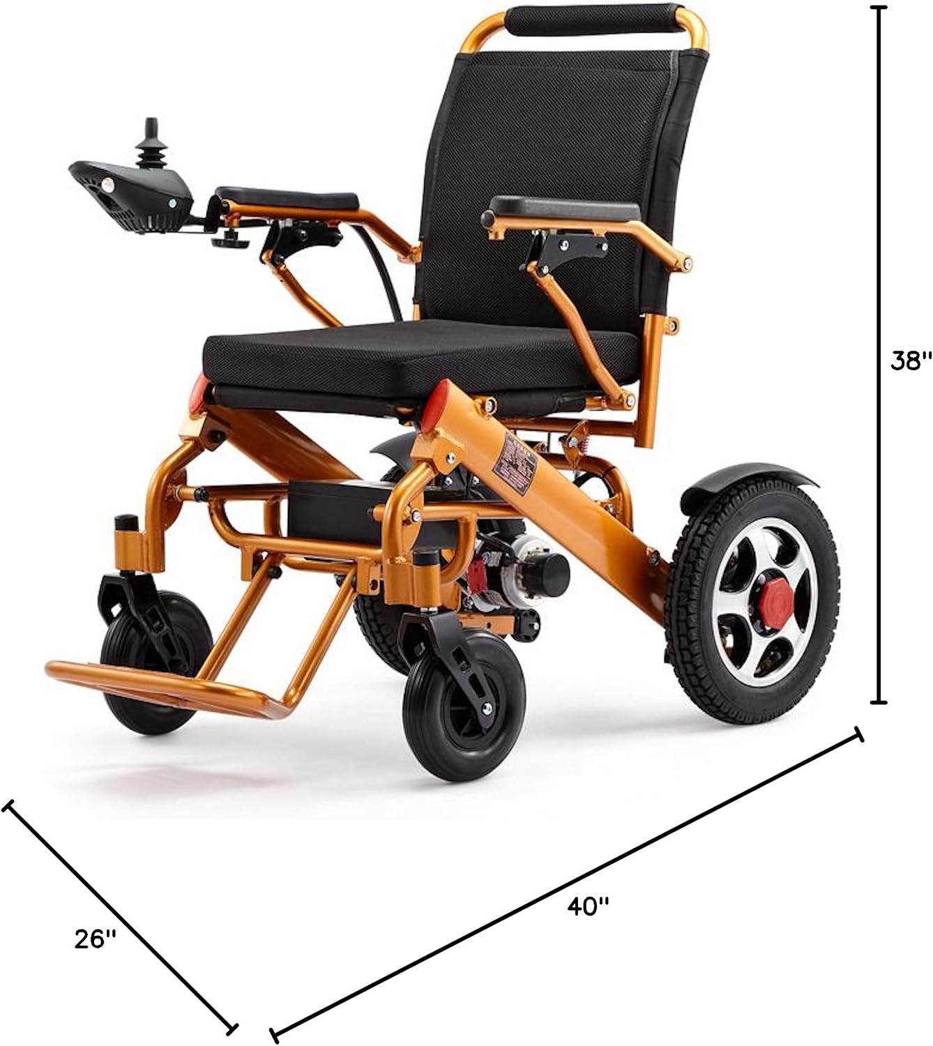 Fold and Travel Lightweight Electric Wheelchair, Mobility Scooter Wheel Chair, Aviation Travel Safe Power Wheelchair Foldable Silla de Ruedas Electrica para Adultos (Gold, 17' Seat Width)