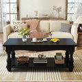 Besiost Farmhouse Coffee Table with Storage, Mid Century Coffee Tables for Living Room, 47 inch Modern 2-Tier Black Coffee Table