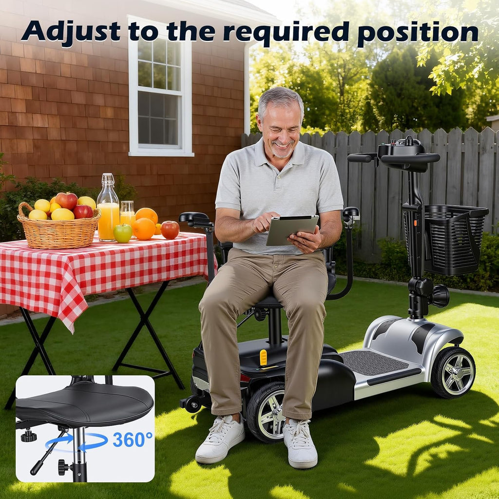 4 Wheel Mobility Scooter for Adults & Seniors, Lightweight Foldable Electric Powered Wheelc 5 MPH & 7.5 Miles Range, 265lbs Capacity, Portable Travel Scooter with Basket & LED Light US