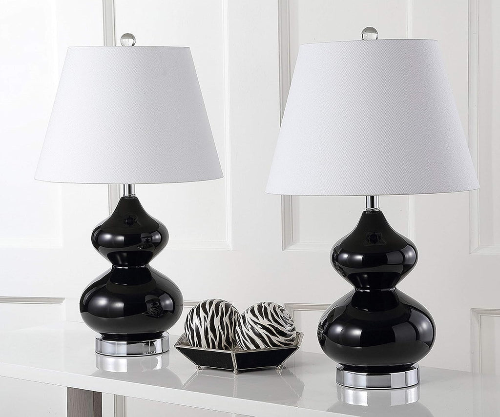 SAFAVIEH Lighting Collection Eva Modern Contemporary Black Double Gourd Glass 24-inch Bedroom Living Room Home Office Desk Nightstand Table Lamp Set of 2 (LED Bulbs Included)