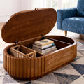 Flip Top Oval Coffee Table with Compartment Storage, 47'' Mid Century Modern Coffee Table for Living Room, Fluted Center Table Tea Table with Soft Handle for Small Space Office Apartment