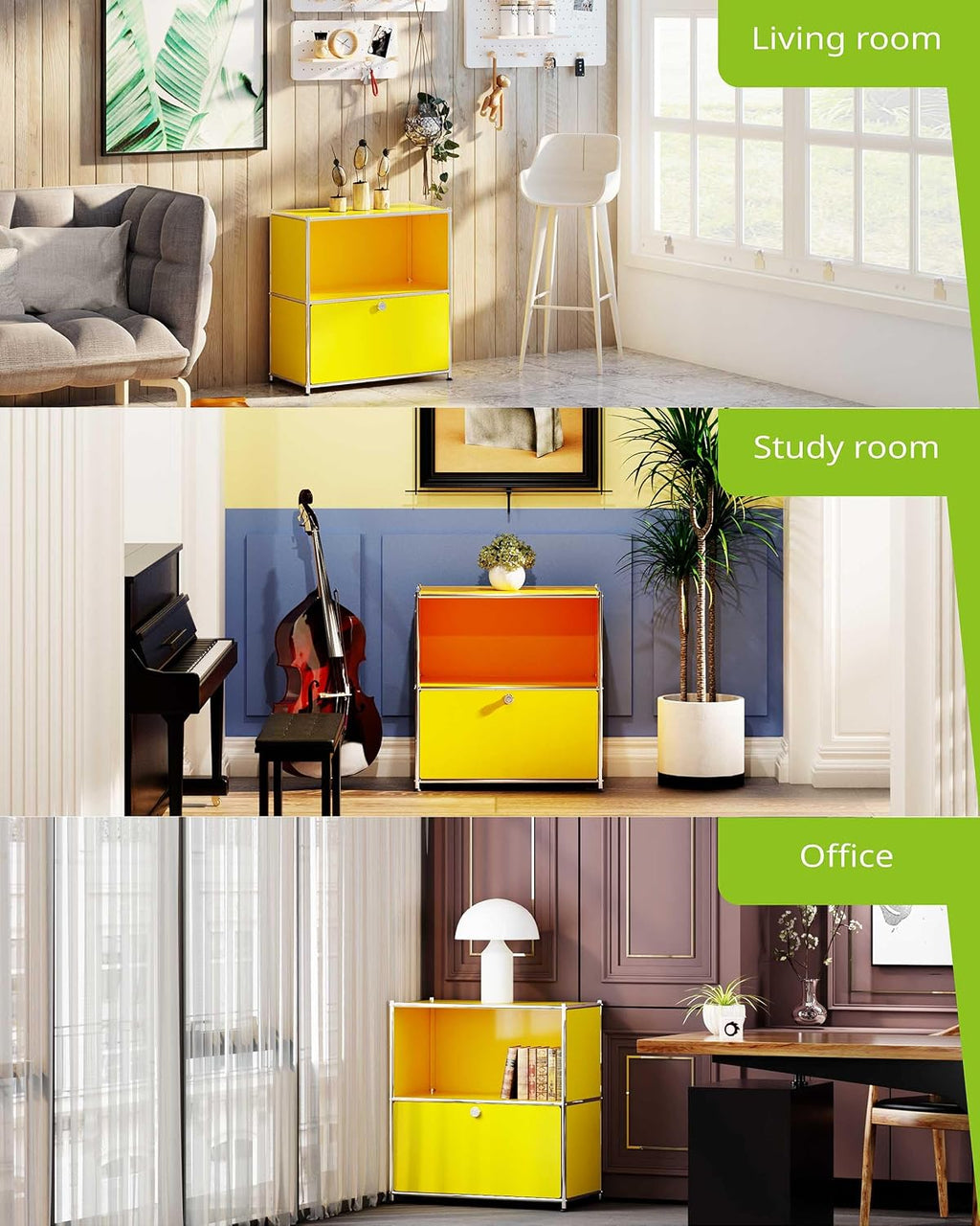 32.5-Inch Flip-Top Storage Cabinet with Detachable Wheels, Metal Side Table and Small Sideboard Cabinet for Living Room, Bedroom, Office, Orange