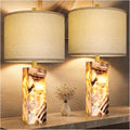 Scenekoy 23' Modern Alabaster Table Lamps Set of 2 with Night Light for Bedroom, Rotary Switch, Bedside Lamp with Linen Shade, Brown Table Lamp for Living Room Nightstand Office (Bulb Included)