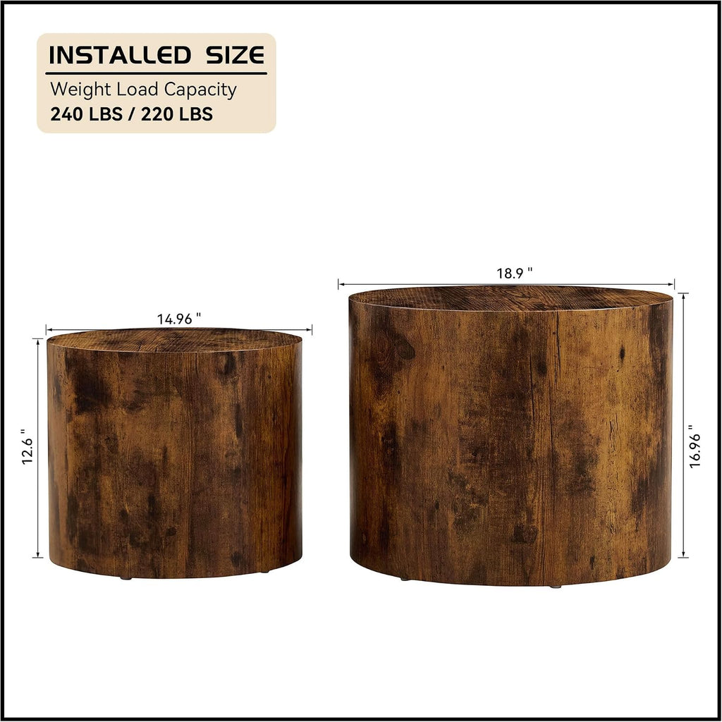 WILLIAMSPACE 18.9' Round Nesting Coffee Table Set of 2, Modern Wooden Coffee Tables Small Circle Center Table for Living Room, Accent End Table Set, No Assembling (Dark Brown)