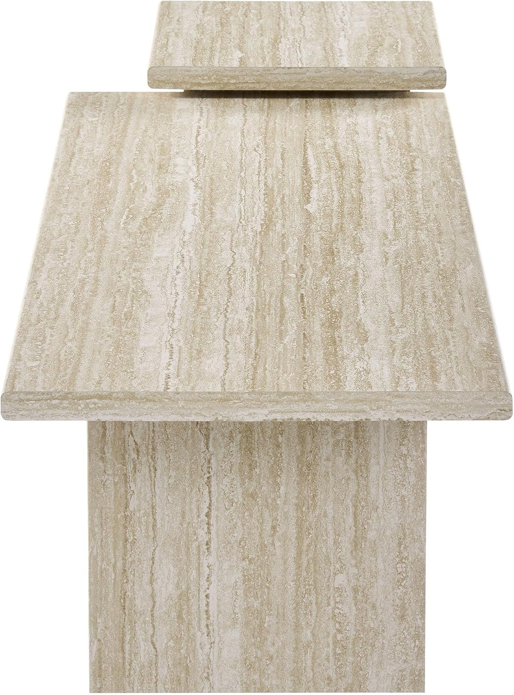 Modway Render Faux Travertine Slatted Nesting Coffee Table Set in Travertine - 2 Piece Low Profile Coffee Table Mid Century Modern - Abstract Coffee Tables for Living Room - Nested Accent Tables