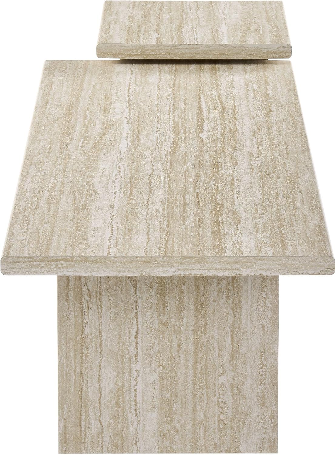 Modway Render Faux Travertine Slatted Nesting Coffee Table Set in Travertine - 2 Piece Low Profile Coffee Table Mid Century Modern - Abstract Coffee Tables for Living Room - Nested Accent Tables