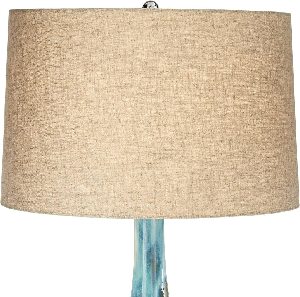 Possini Euro Design Kenya Modern Tropical Table Lamp with Riser 31' Tall Blue Green Ceramic Beige Linen Drum Shade for Living Room Bedroom House Bedside Home Office Entryway (Color May Vary)