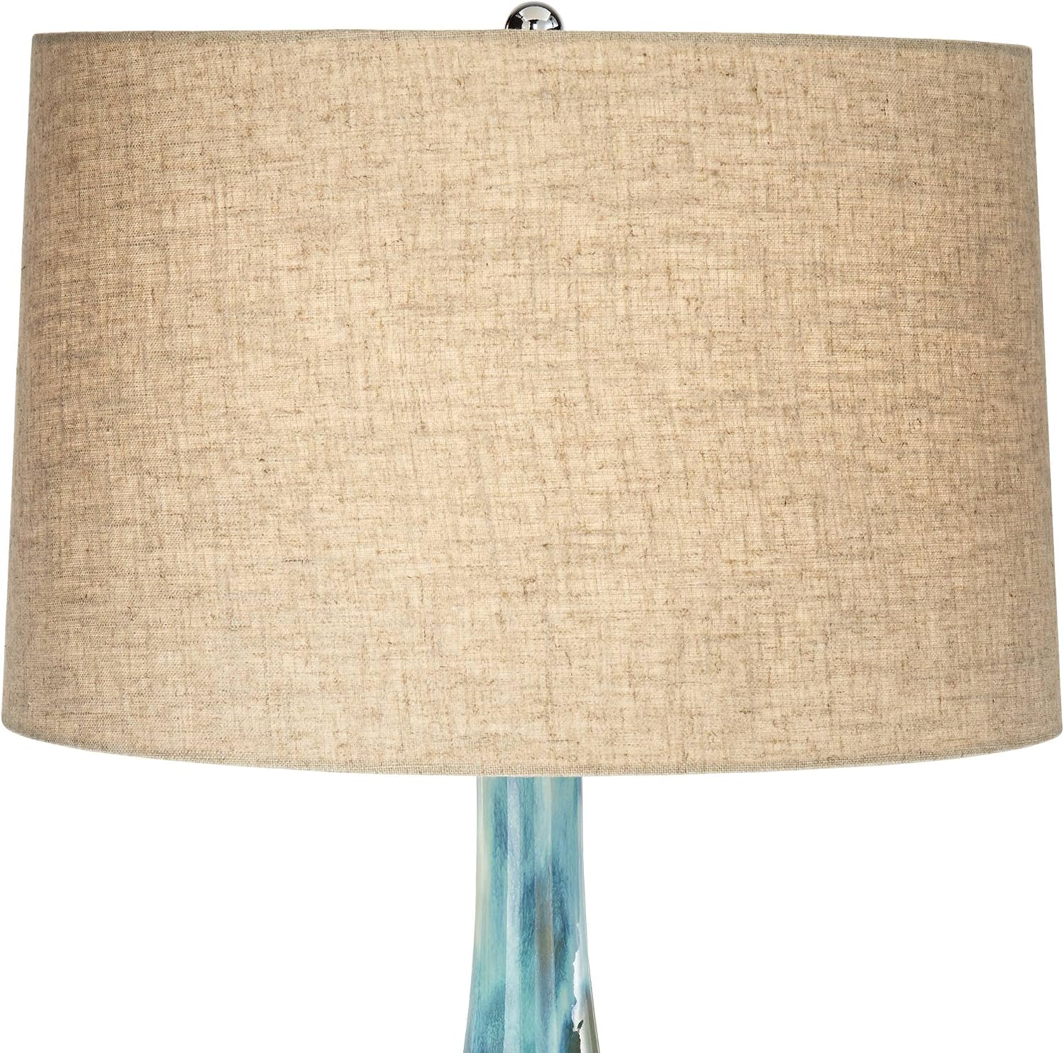 Possini Euro Design Kenya Modern Tropical Table Lamp with Riser 31' Tall Blue Green Ceramic Beige Linen Drum Shade for Living Room Bedroom House Bedside Home Office Entryway (Color May Vary)