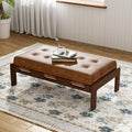 Merax 48.4' Rectangle Tufted Upholstered Cocktail Ottoman, Leather Ottoman Coffee Table,PU Leather Ottoman for Living Room, Bedroom, Office, Brown