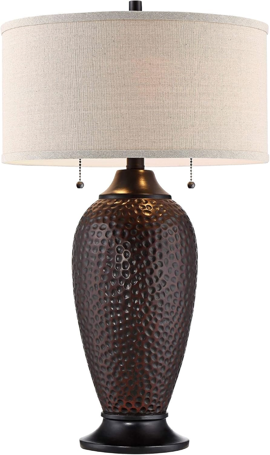 360 Lighting Cody Rustic Farmhouse 3-Way Table Lamps 26' High Set of 2 with Table Top Dimmers Hammered Oiled Bronze Oatmeal Linen Drum Shade for Living Room Bedroom House Bedside Nightstand