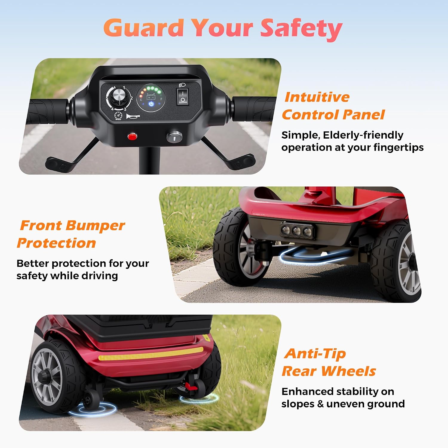 Mobility Scooter for Adults & Seniors with Removable Battery, Cruise & Airport Approved, Foldable Motorized Scooters with Dual Basket, Phone & Cup Holder, Red