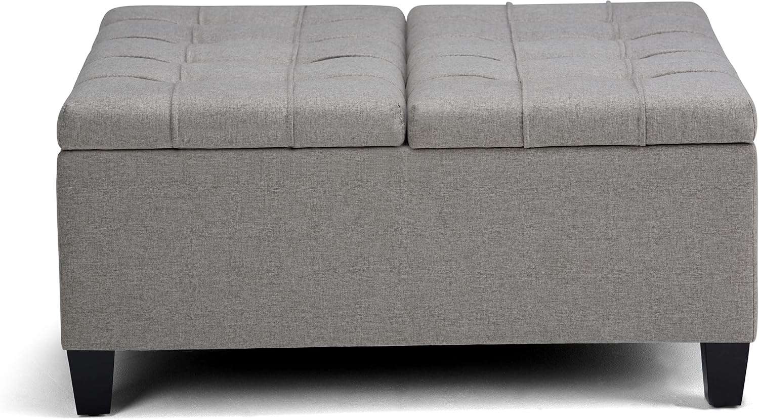 SIMPLIHOME Harrison Coffee Table Storage Ottoman - 36 inch Wide Upholstered Linen Look Fabric Square Lift-Top Ottoman in Dove Grey, Transitional Ottoman for Living Room with Hidden Storage