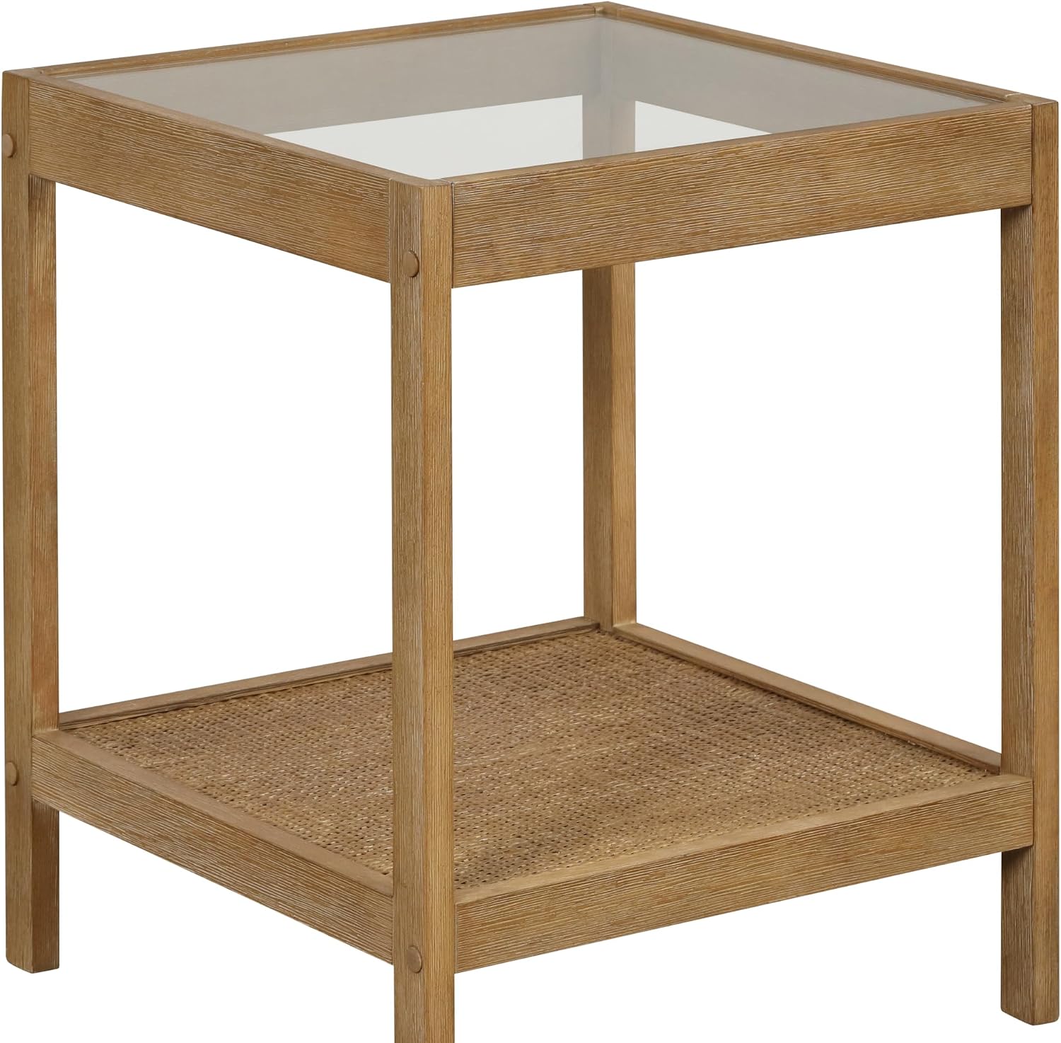 Nathan James Hayes Glass Coffee Table and Side Table Set with Rattan Bottom Shelf, Bohemian 2-Piece Living Room Set