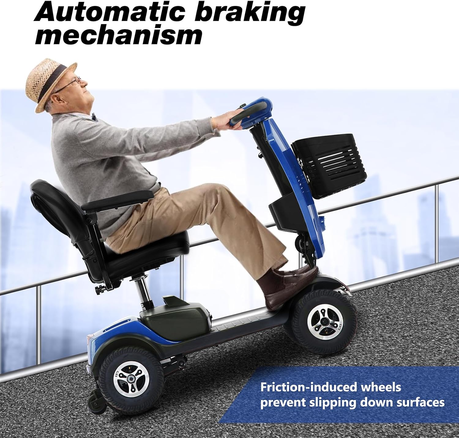 Mobility Scooters for Seniors & Adults 400 Lb Weight All Terrain,Heavy Duty 4-Wheel Powered Scooter,Foldable Mobile Disability Electric Wheelchair,Luxury Seat and Front Rear Led Lights,Blue
