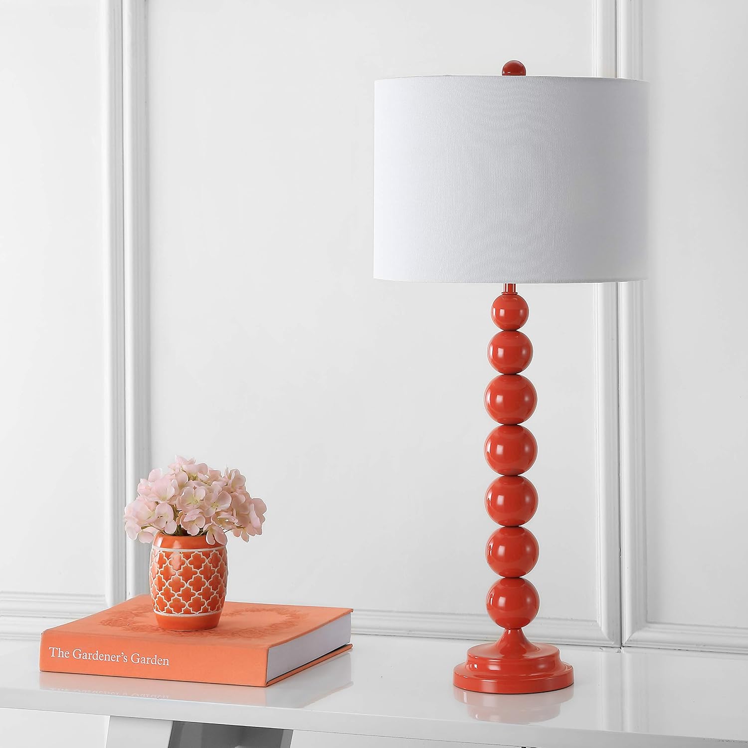 SAFAVIEH Lighting Collection Jenna Modern Contemporary Orange Stacked Ball 32-inch Bedroom Living Room Home Office Desk Nightstand Table Lamp Set of 2 (LED Bulbs Included)