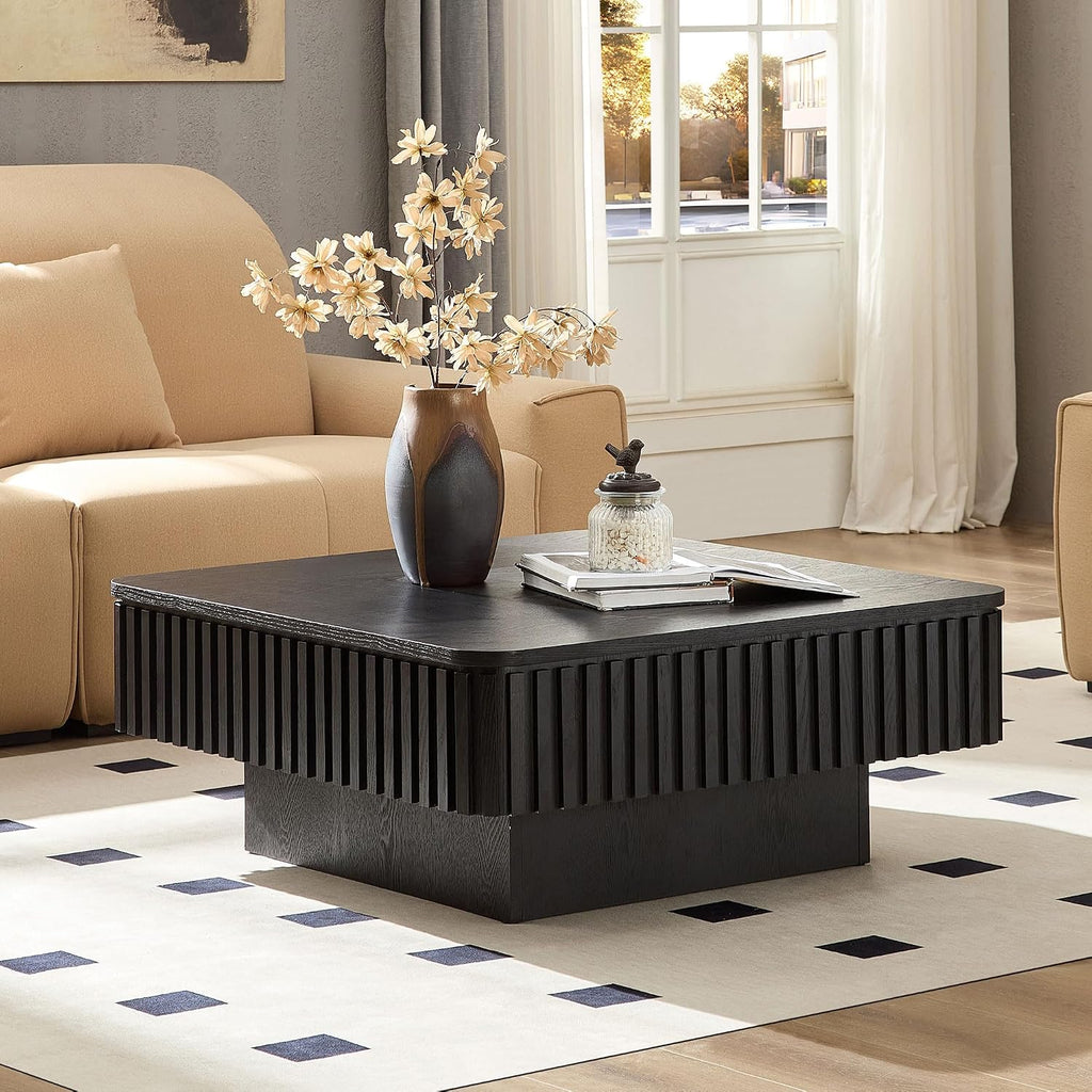 Lift Top Coffee Table Modern Handcraft Drum Coffee Table Table with Hidden Storage Space, Square Center Table for Living Room Apartment, Black