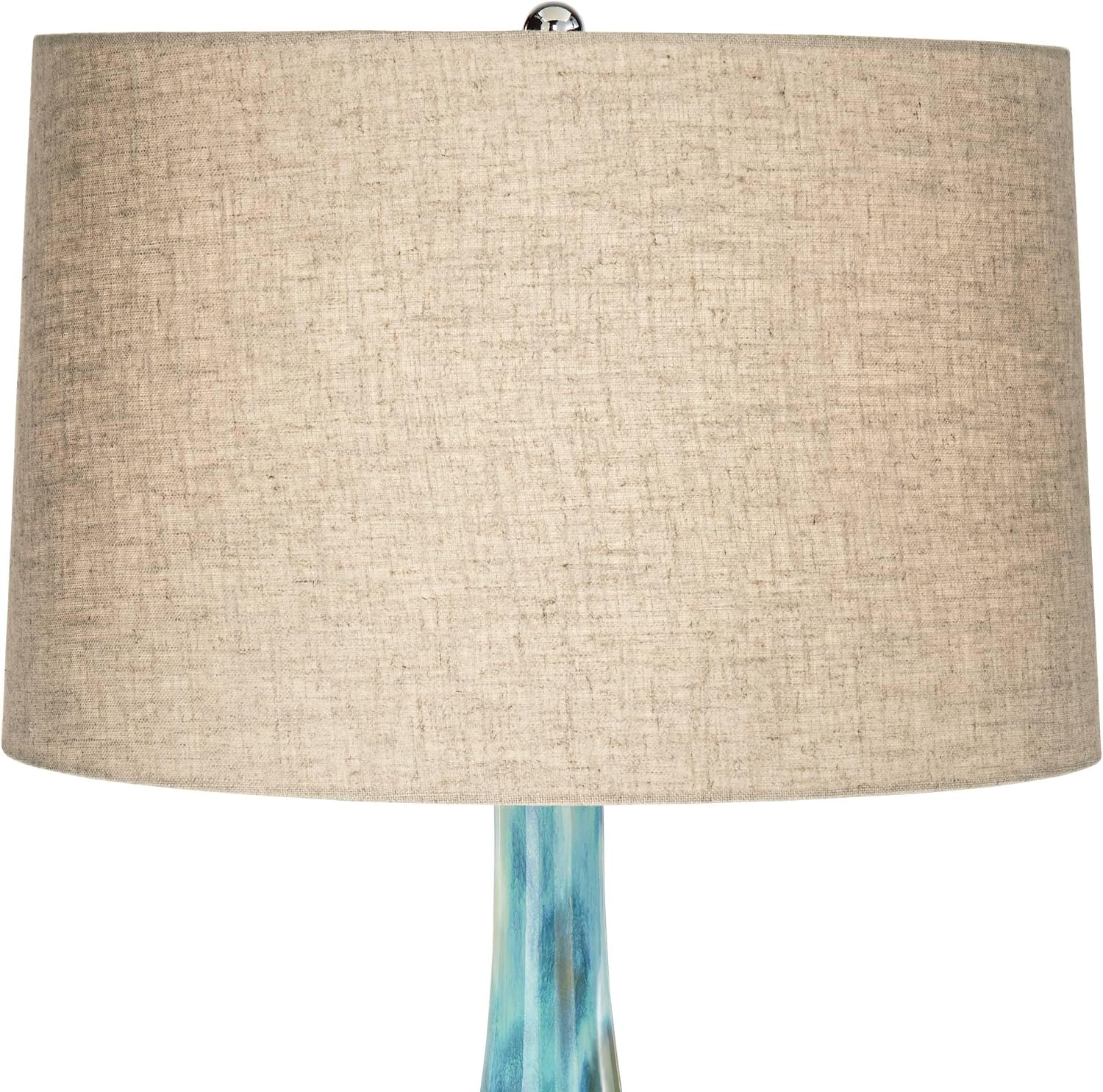 Possini Euro Design Kenya Modern Table Lamp 29 1/2' Tall Blue Green Reactive Glaze Ceramic Beige Linen Tapered Drum Shade for Cottage Core Bedroom Living Room House Home Bedside Nightstand Kids