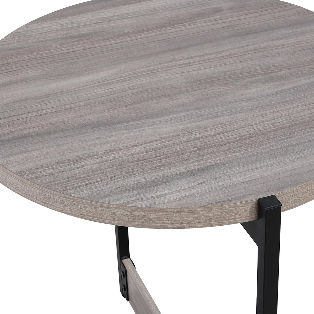 OSP Home Furnishings 3 Piece Occasional Table Set for Livingroom; One Coffee Table and Two Side Tables, Grey Woodgrain Finish with Black Metal