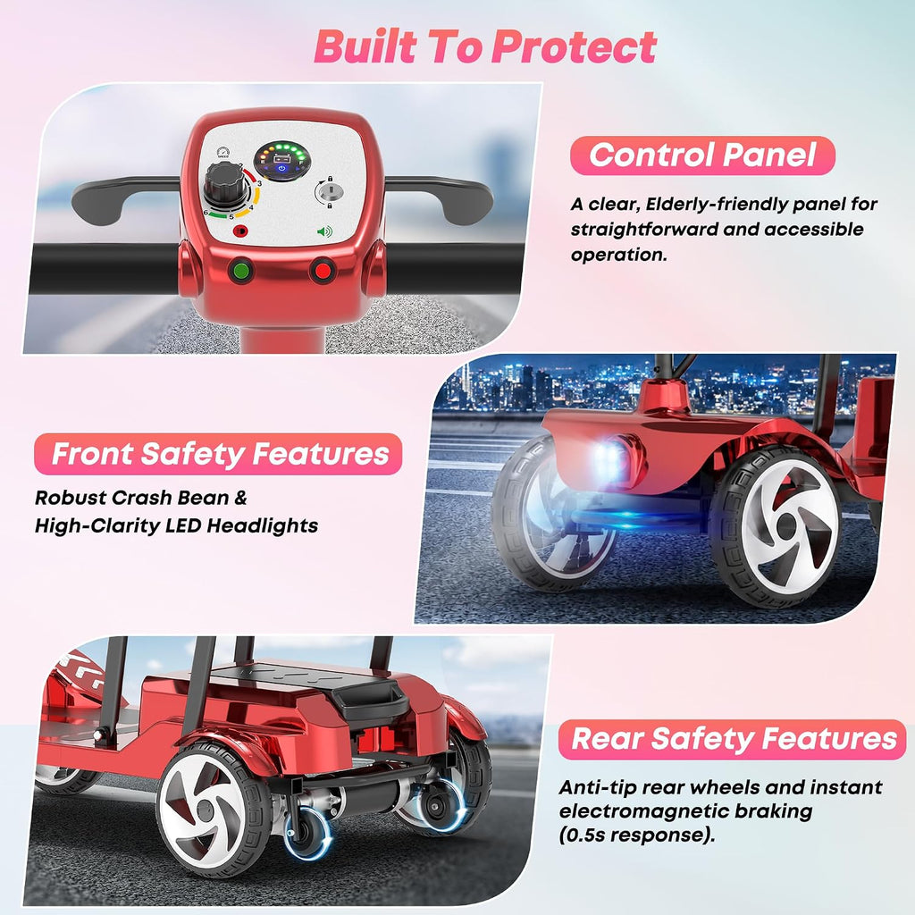 Mobility Scooters, Lightweight Electric Scooters for Seniors&Adults | 49lb Aluminum Frame with Removable Battery, Foldable Motorized Scooters for Trips, Shopping, Daily Use, Race Red, 10 Ah