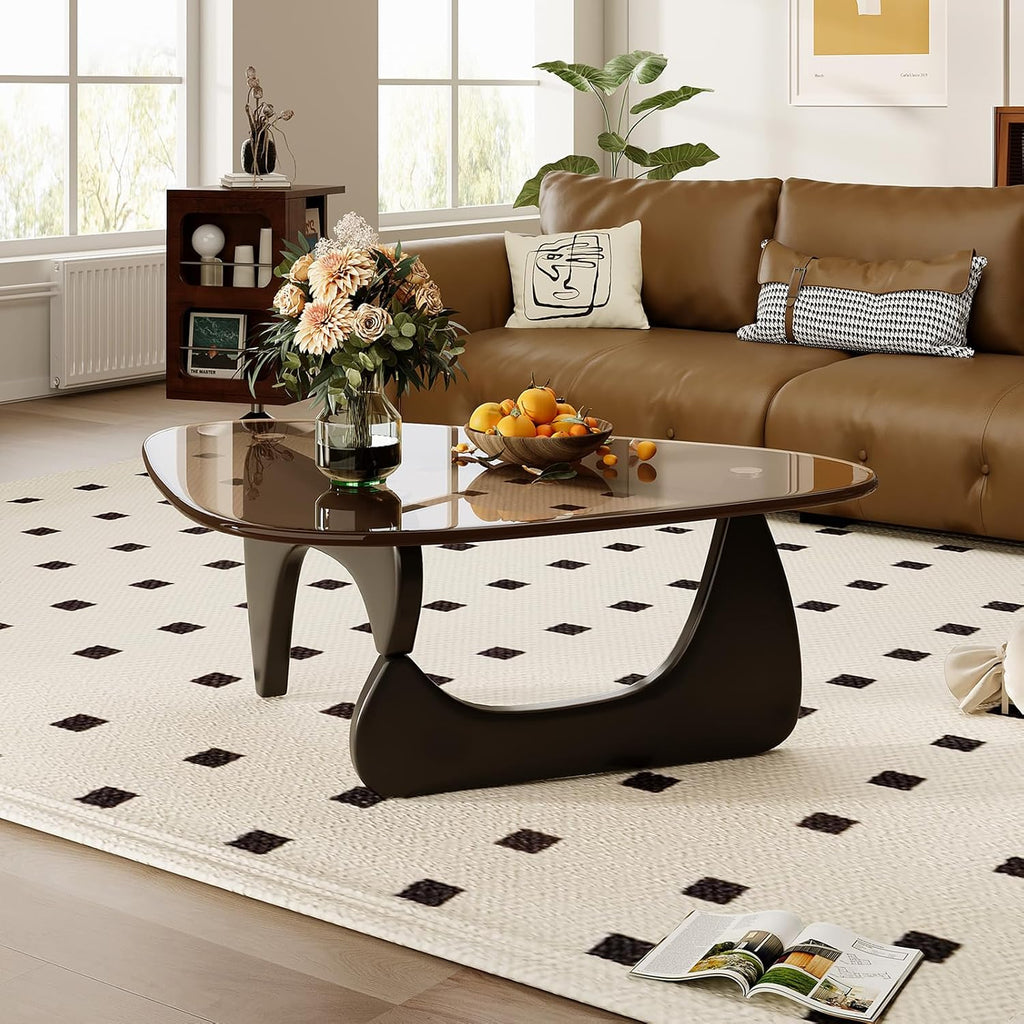 Coffee Table for Living Room Mid Century Modern Center Table with Glass Top and Wood, 36 Inch, Black Brown