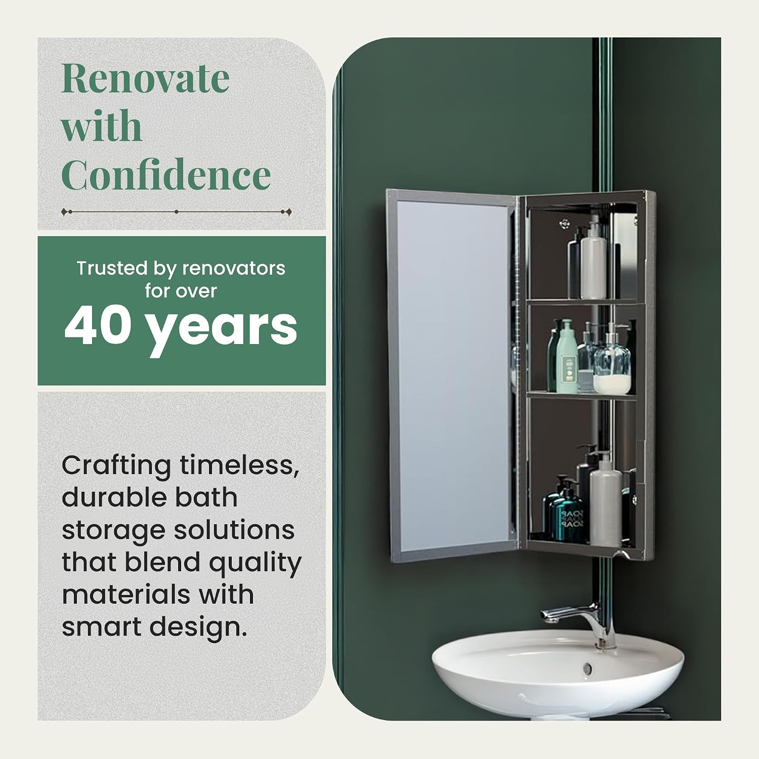 Renovators Supply Infinity Corner Wall Mount Medicine Cabinet with Mirror Polished Stainless Steel Bathroom Storage 23.6 x 11.8 Inches Hanging Triple Shelf Storage Cabinet Opens Right to Left