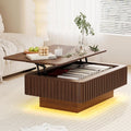 MAGIC UNION 38.6' Fluted Lift Top Coffee Table with Storage, Large Mid Century Modern Coffee Table with LED Lights & Charging Station, Center Table for Living Room, Home Office, Walnut