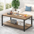 EXCEFUR Modern Coffee Table, Rustic Wood and Metal Center Table for Living Room, Industrial Rectangle Cocktail Tea Table with Storage, Oak