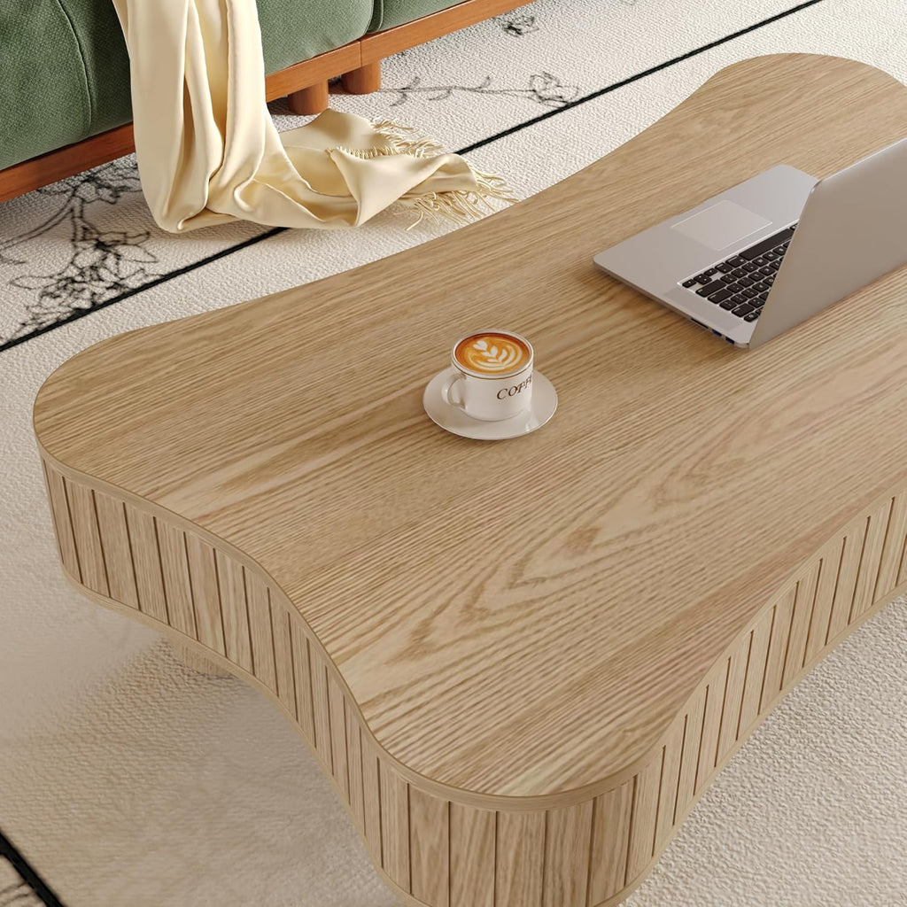 Unique Cloud Coffee Table with Lifting Top Low Coffee Table with Storage Farmhouse Country Rustic Wooden Coffee Tables Cute Irregular Center Tables for Living Room 42.52'' Natural Wood