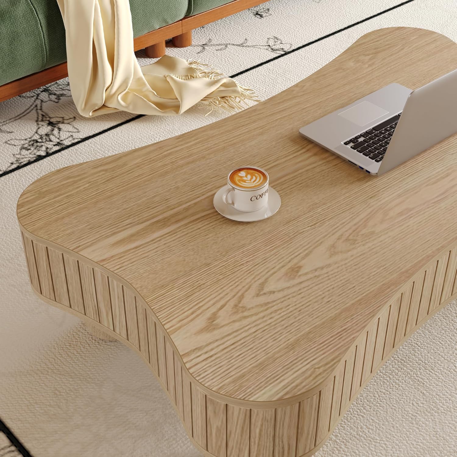 Unique Cloud Coffee Table with Lifting Top Low Coffee Table with Storage Farmhouse Country Rustic Wooden Coffee Tables Cute Irregular Center Tables for Living Room 42.52'' Natural Wood