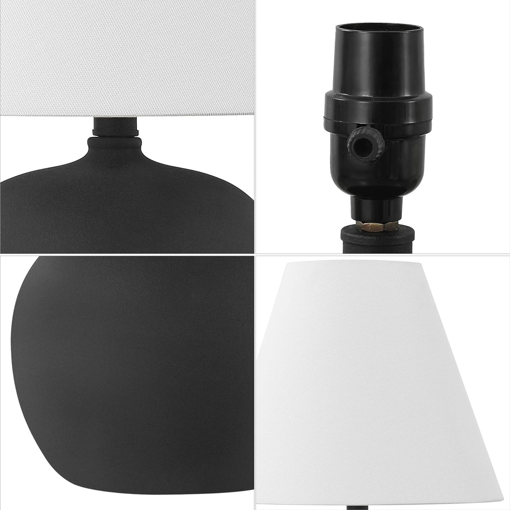 JONATHAN Y 18.25' Matte Black Modern Gourd LED Table Lamp Set of 2 for Bedroom, Scandinavian Resin Nightstand Lamps for Living Room, White Linen Shade JYL5602A-SET2