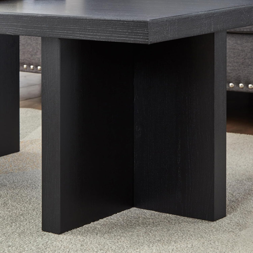 Roundhill Furniture Mchome 3-Piece Coffee Table Set, Coffee Table and Two End Tables, Black Finish
