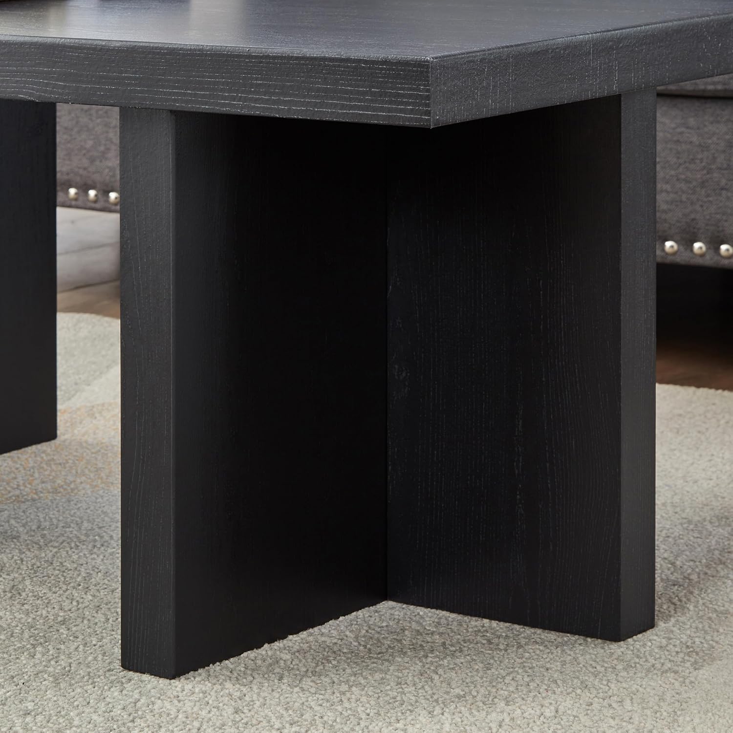 Roundhill Furniture Mchome 3-Piece Coffee Table Set, Coffee Table and Two End Tables, Black Finish