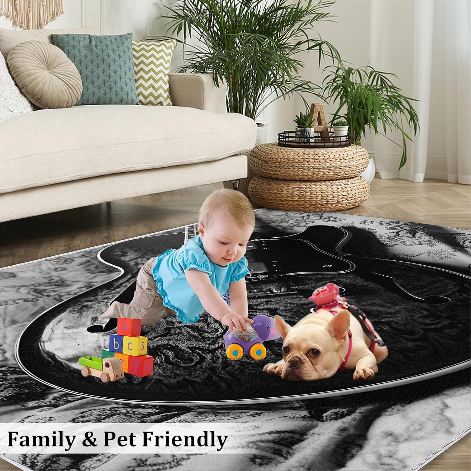 Guitar Rugs for Bedroom - 5x7 Rug, Vintage Guitars Area Rugs for Living Room, Musical Instrument Washable Carpet, Guitars Rug, Boys Room Carpet - Guitar Home Decor & Gift