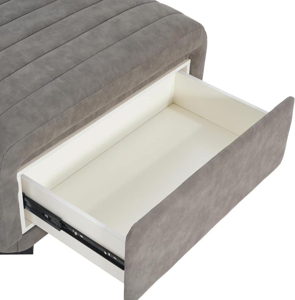 Christopher Knight Home Reyno Upholstered Ottoman with Storage for Living Room, Faux Leather Storage Ottoman Foot Rest with Side Drawers, Modern Square Coffee Table with Wooden Frame, Grey
