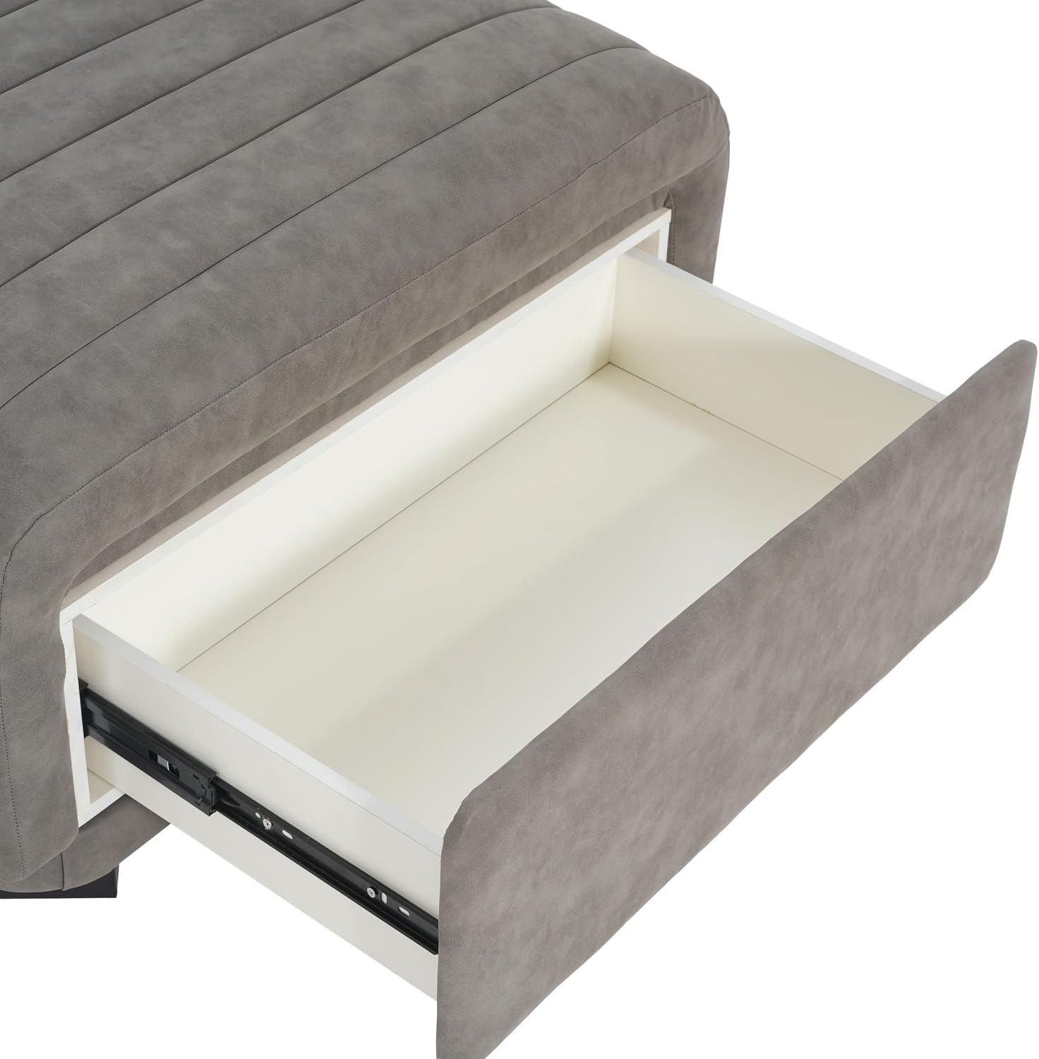 Christopher Knight Home Reyno Upholstered Ottoman with Storage for Living Room, Faux Leather Storage Ottoman Foot Rest with Side Drawers, Modern Square Coffee Table with Wooden Frame, Grey