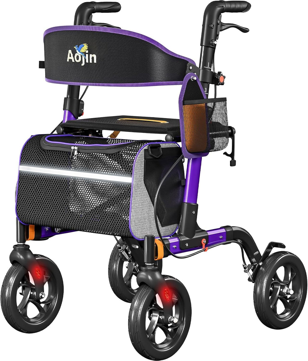 Walkers for Seniors, Rollator Walker with Seat, 350 lb Weight Capacity, 18' Big Seat, 8' All-Terrain Wheels, 6-Level Adjustable Height, Lightweight Aluminum Frame Rollator Walkers for Seniors (Purple)