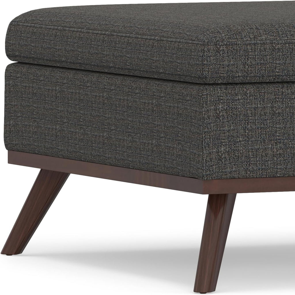 SIMPLIHOME Owen 36 inch Wide Mid Century Modern Square Coffee Table Storage Ottoman in Ebony Tweed Look Fabric, Assembled, for the Living Room, Entryway and Family Room